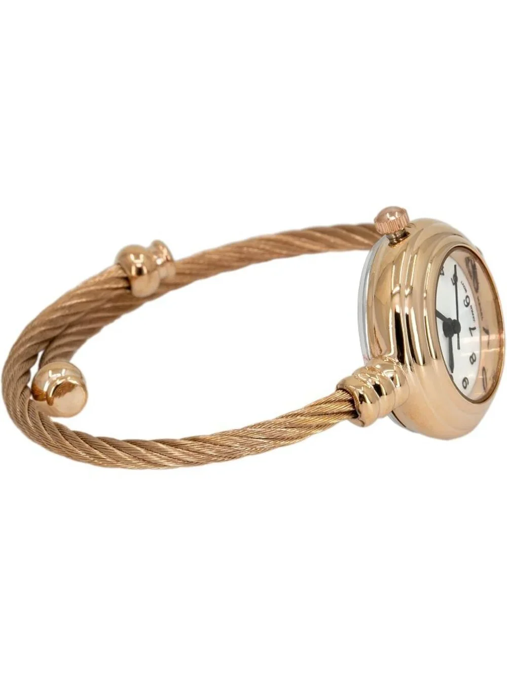 Women's Rose Gold Analog Quartz Elegant Cable Cuff Arabic Numbers Bracelet Watch